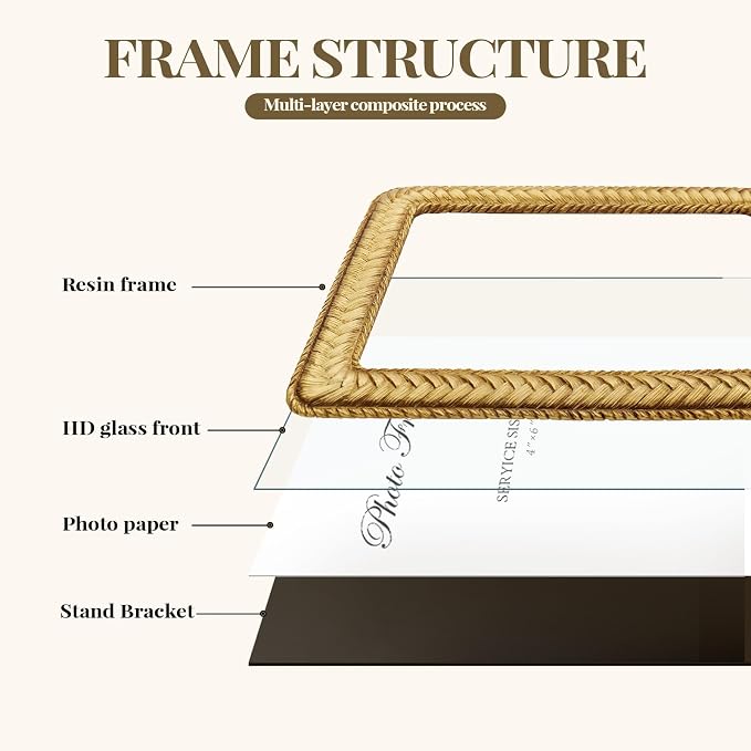 Cuspin Gold 4x6 Picture Frame, Ornate Decorative Rattan Resin Photo Frame - Image 5