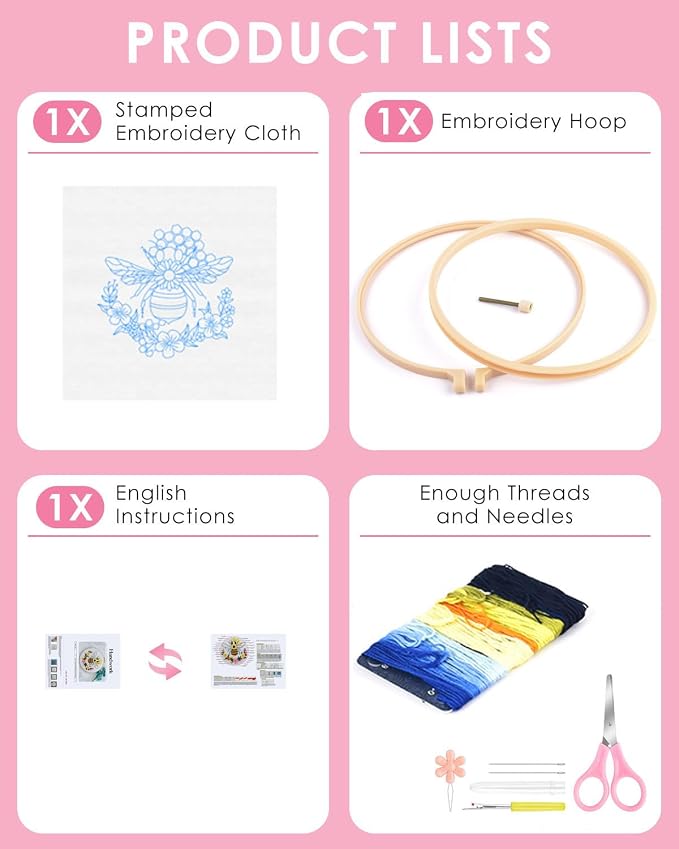TINDTOP Embroidery Kit for Beginners Adult, Honeybee Embroidery Kit | Include - Image 2