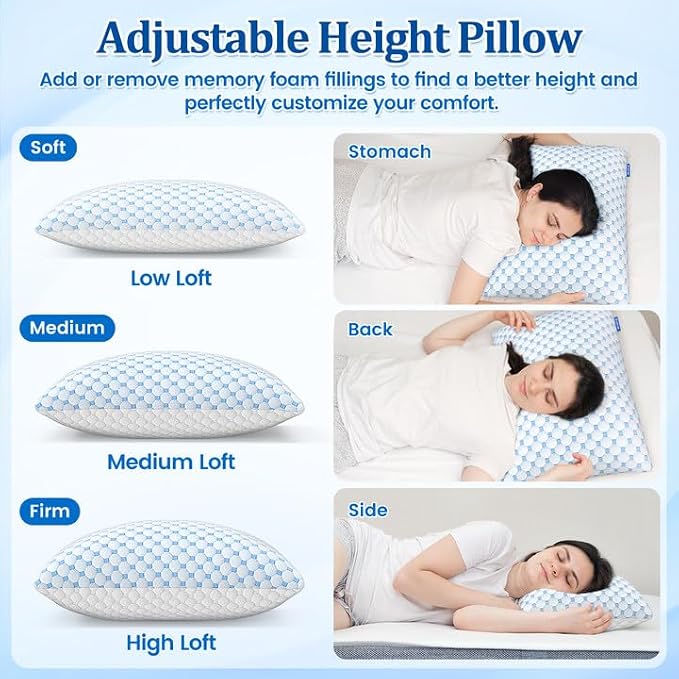 CloudBliss Cooling Bed Pillows for Sleeping, Shredded Memory Foam Pillows - Image 4