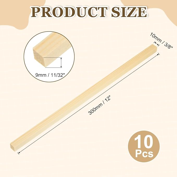 MECCANIXITY 10Pcs Wood Strips Slats, 11/32" x 3/8" x 12" Thin Wood Sticks Flat - Image 2