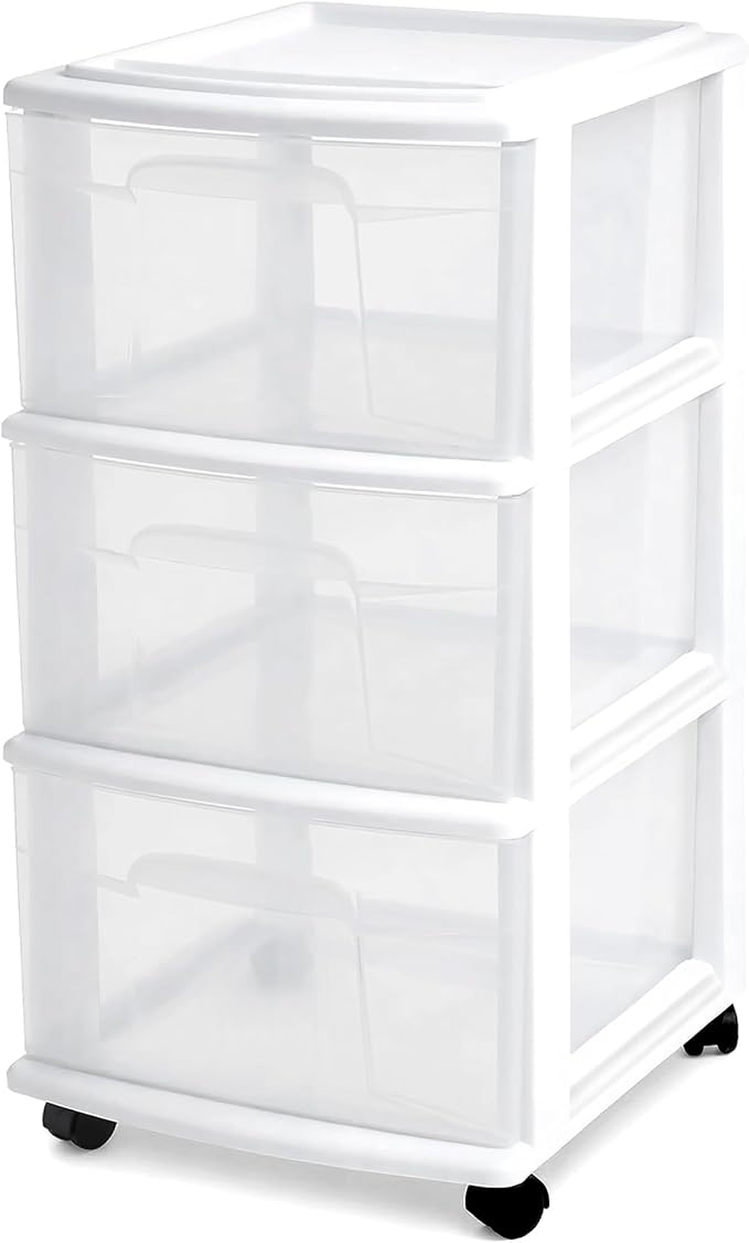 HOMZ Drawer Tower, 3-Tier Rolling Storage Cart by Homz