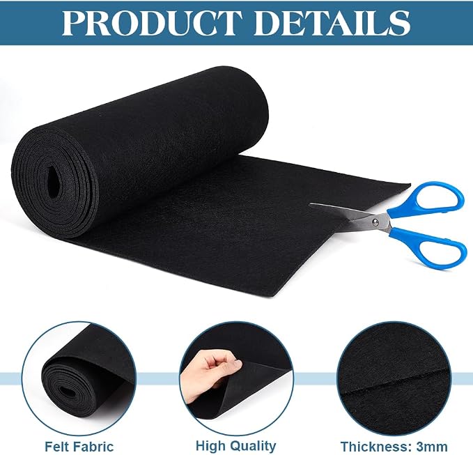 BENECREAT Black Felt Roll, 118x11.81 Inch Craft Felt Fabric Soft Fabric Sheets - Image 4