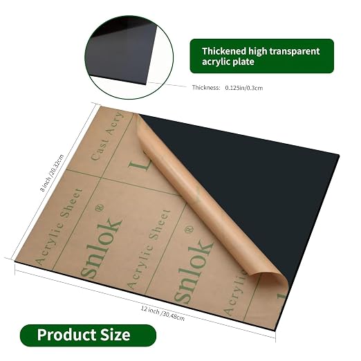 Lesnlok Black Transparent Acrylic Sheet 1/8 inch Thick 3mm 2 Pieces 8 x 12 - Image 2