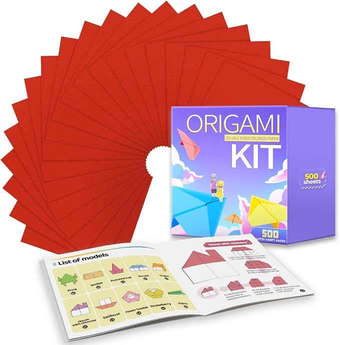 Praisebank Red Origami Paper, Double Sided Color, Origami Kit by Praisebank