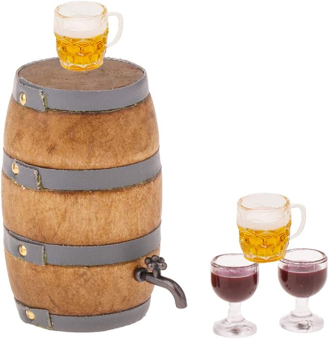 Mini House Drink Accessories Miniature Wooden Beer Barrel Figurine Wine Barrel by Hiawbon