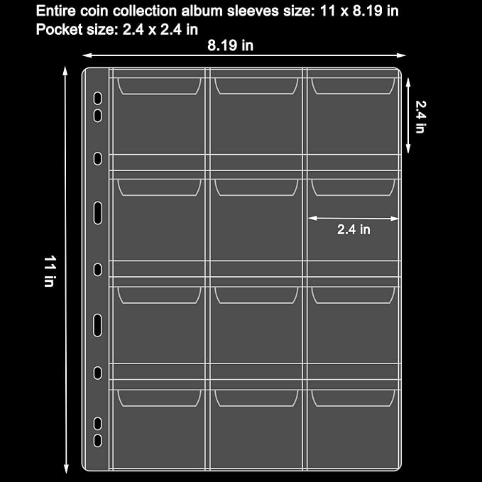 12 Pocket Coin Pages for Collectors, 10 Sheets Coins Sleeves Coin Holders Stamp - Image 3