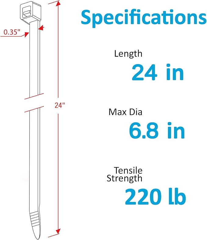 Large Zip Ties Heavy Duty Outdoor 24 inch, Heavy Duty Zip Ties 220 lbs - Image 2