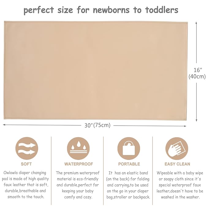 Owlowla Baby Diaper Changing Pad Portable Changing Mat Travel Changing Pad Liner for Baby and Small Toddler(Beige&Black)