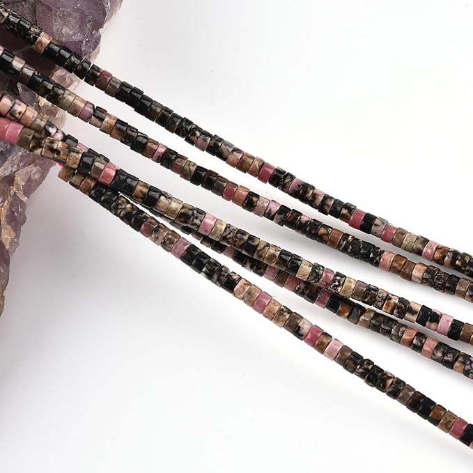 155pcs 4x2mm Natural Black Rhodonite Heishi Disc Rondelle Spacer Stone Semi - Image 4