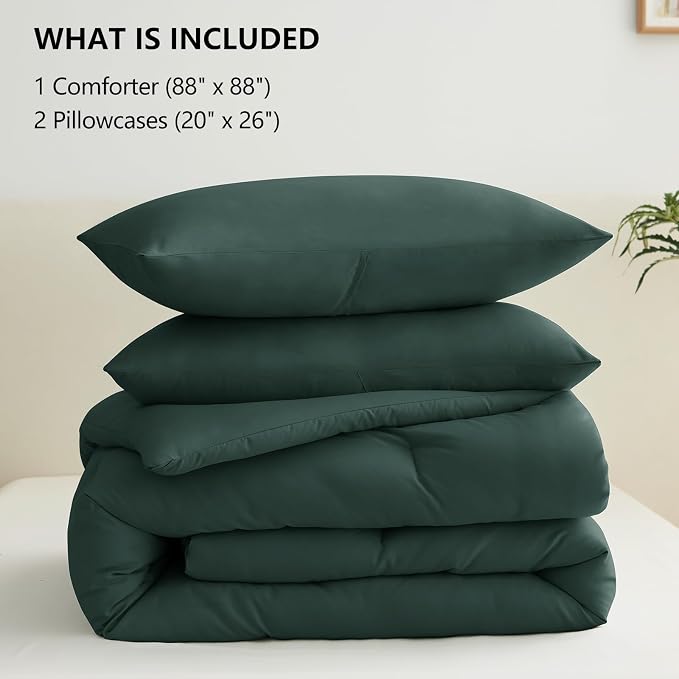 CozyLux Queen Comforter Set Forest Green, 3 Pieces Solid Comforters Queen Size - Image 6