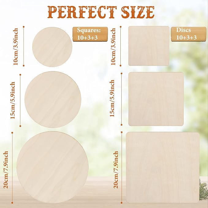 32 Pieces Unfinished Blank Wood Circles Squares - Image 3