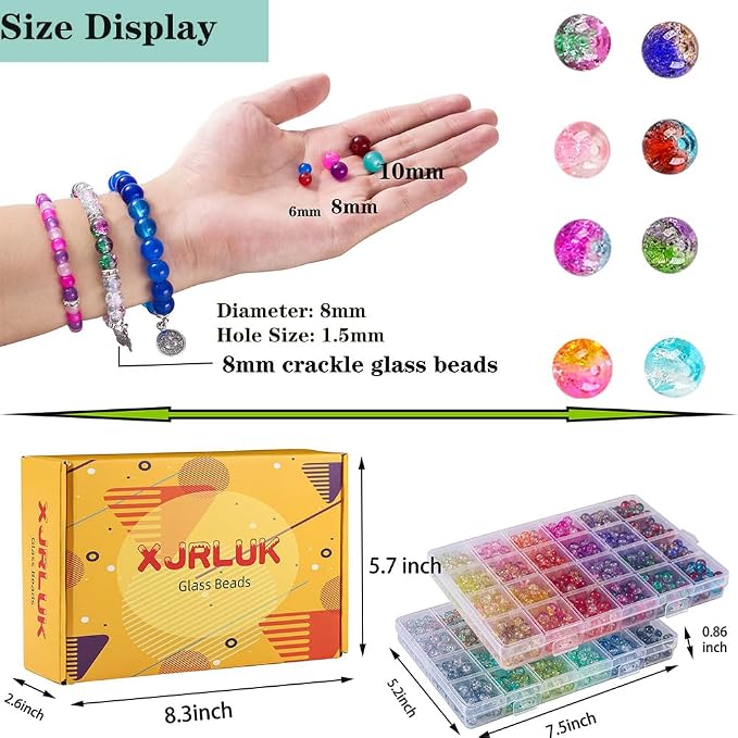 XJRLUK Glass Beads Bracelet Making Kit, Crystal Glass Round Beads Friendship - Image 3