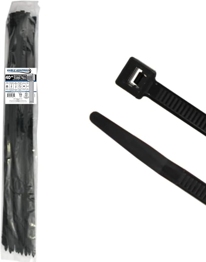 Kable Kontrol Heavy Duty Cable Zip Ties 50 Pcs 40 Inch Black, 250 Lbs Tensile by KABLEKONTROL%C2%AE
