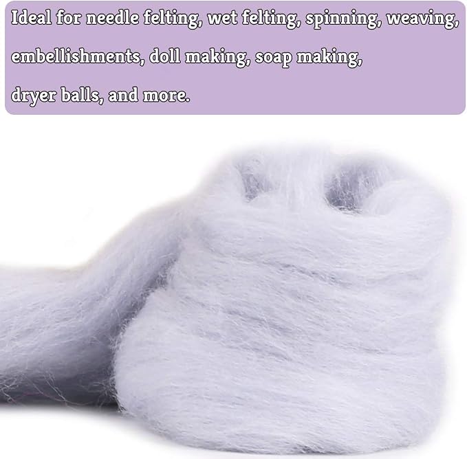 QMNNMA Wool Roving Bulk, 8.82oz Needle Felting Wool-Gray | Wool Roving - Image 3