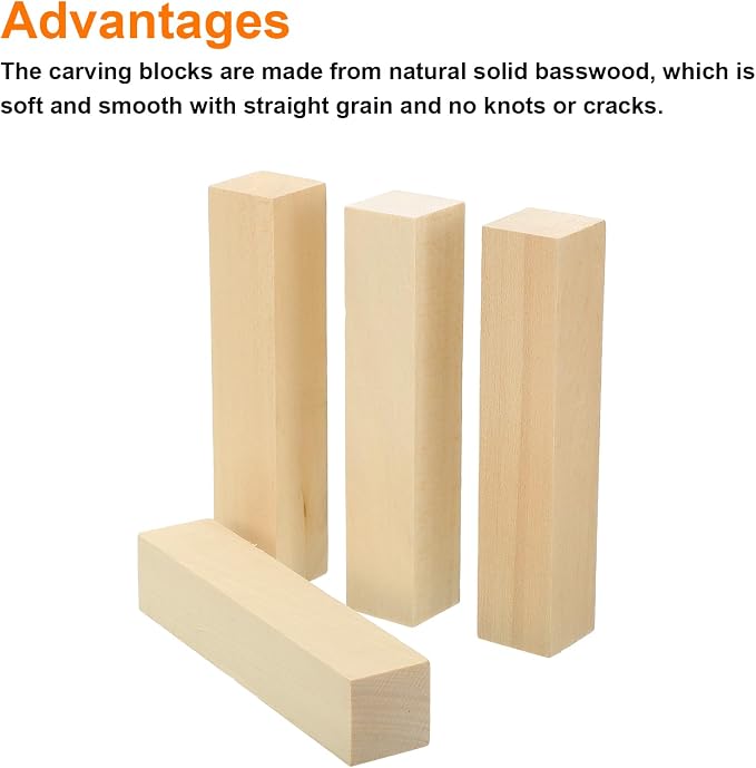 MECCANIXITY 4Pcs Basswood Carving Block, 1.2"x1.2"x6" Square Wooden Dowels - Image 3