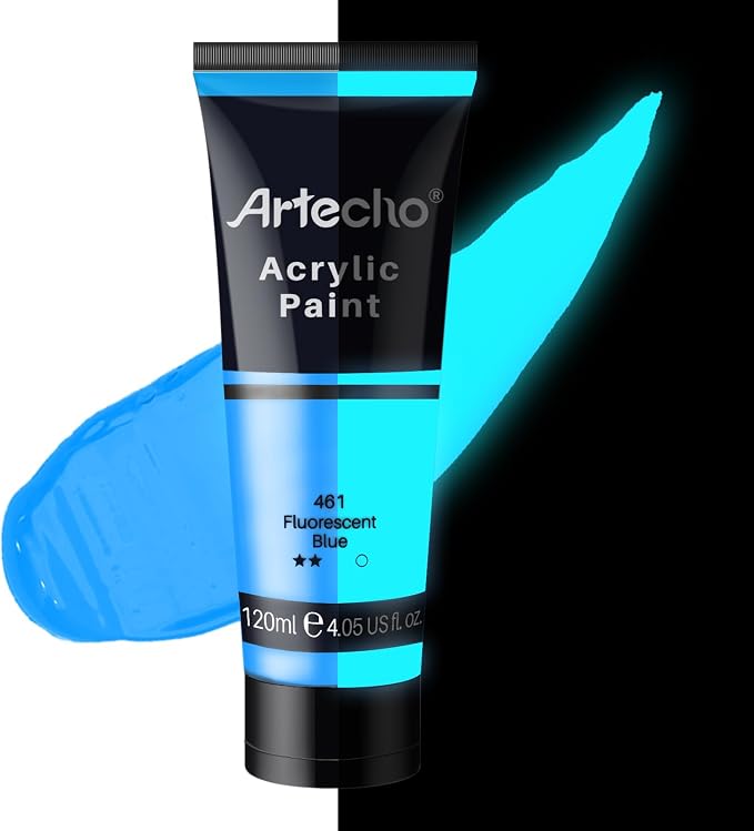 Artecho Blue Glow in the Dark Acrylic Paint Set, 120ml / 4.05oz | Non-Toxic by Artecho