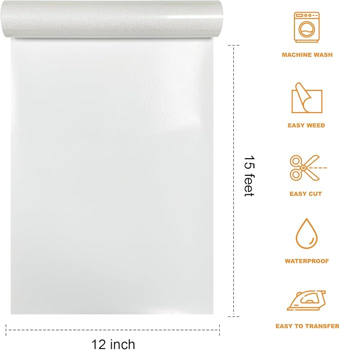 Rainow White Glitter Heat Transfer Vinyl 12" x 15 ft HTV - Image 2