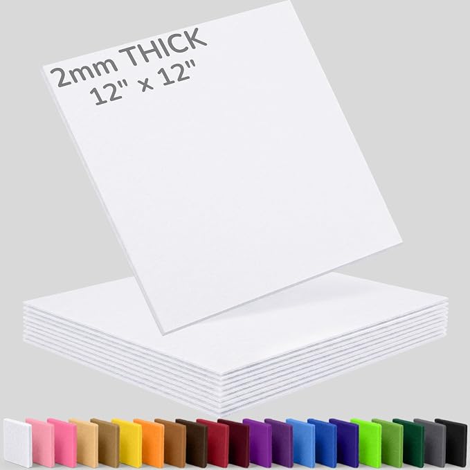 2mm Stiff Felt Sheets 12" X 12" | Thick Polyester Felt Material, DIY Craft by Luceinvita