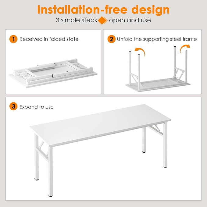 Need Large Folding Computer Desk, 60 Inch Writing Table, Metal Frame, Sturdy - Image 5