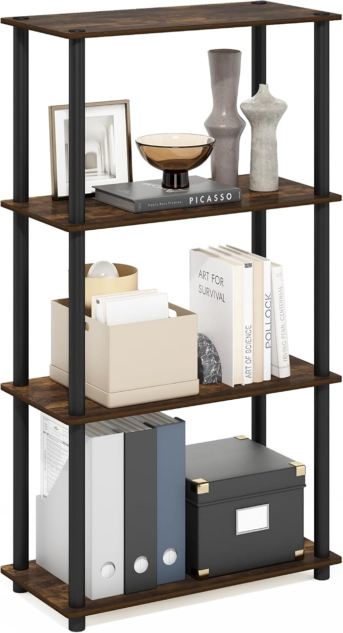 Furinno Turn-N-Tube Storage Shelves, 4-Tier Toolless Book Shelf, Corner Shelf by Furinno-FitsYourSpaceFitsYourBudget