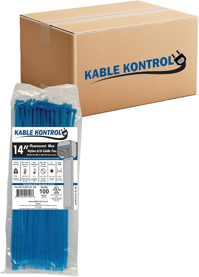 Kable Kontrol Fluorescent Blue Zip Ties 14 Inch 6, 50 Lbs Tensile Strength by KABLEKONTROL%C2%AE