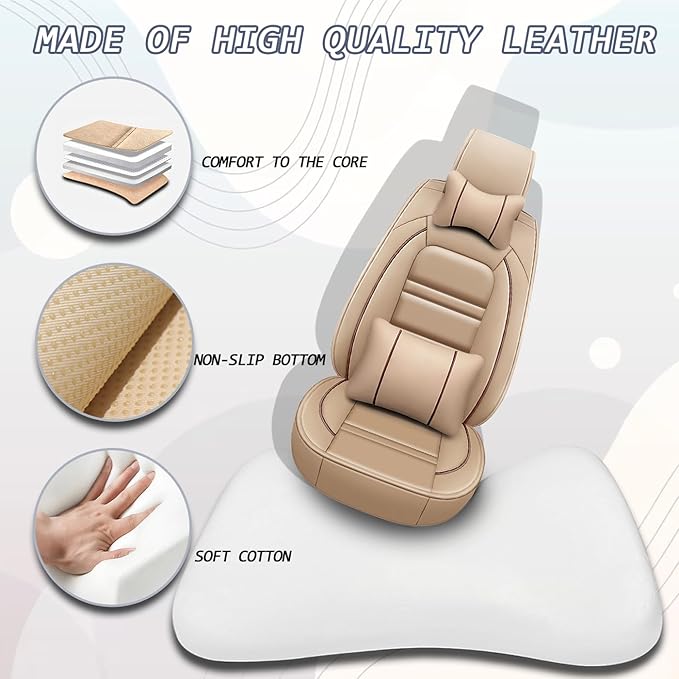 Car Seat Covers for Toyota Yaris 2007-2020 | 5-Seats Seat Covers, Waterproof Seat Protectors, Automotive Seat Covers (Full Set with Pillow,Beige)