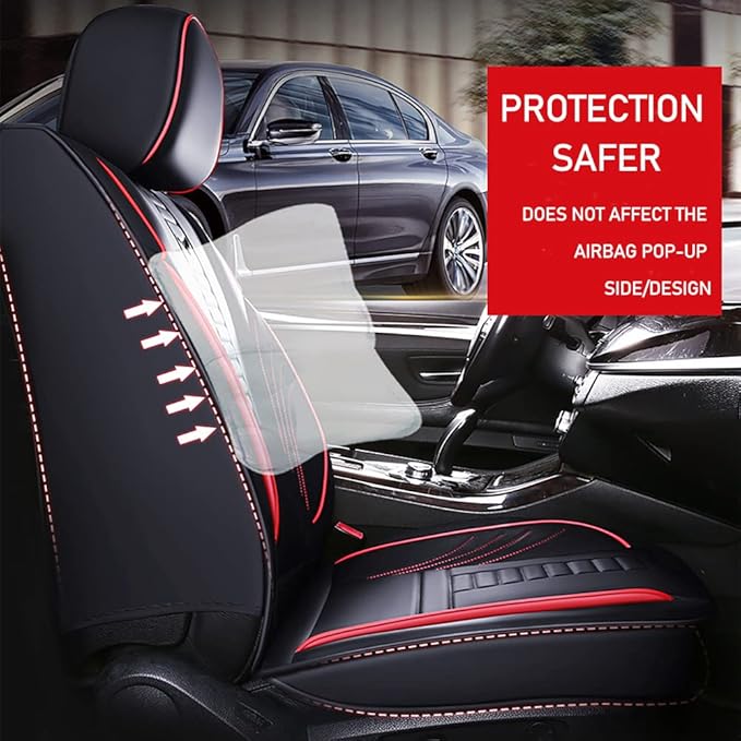 Auto Front Seat Covers fir for Suzuki 1999-2025 95% Models, 3D Front Split Bench Protection Compatible with Side Airbag Black & Red Line