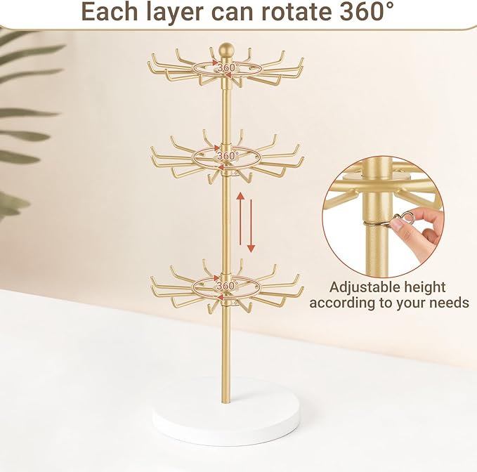 Mkono Bracelet Holder Gold Metal Rotating Bracelet Display Stand 3 Tier Jewelry - Image 4