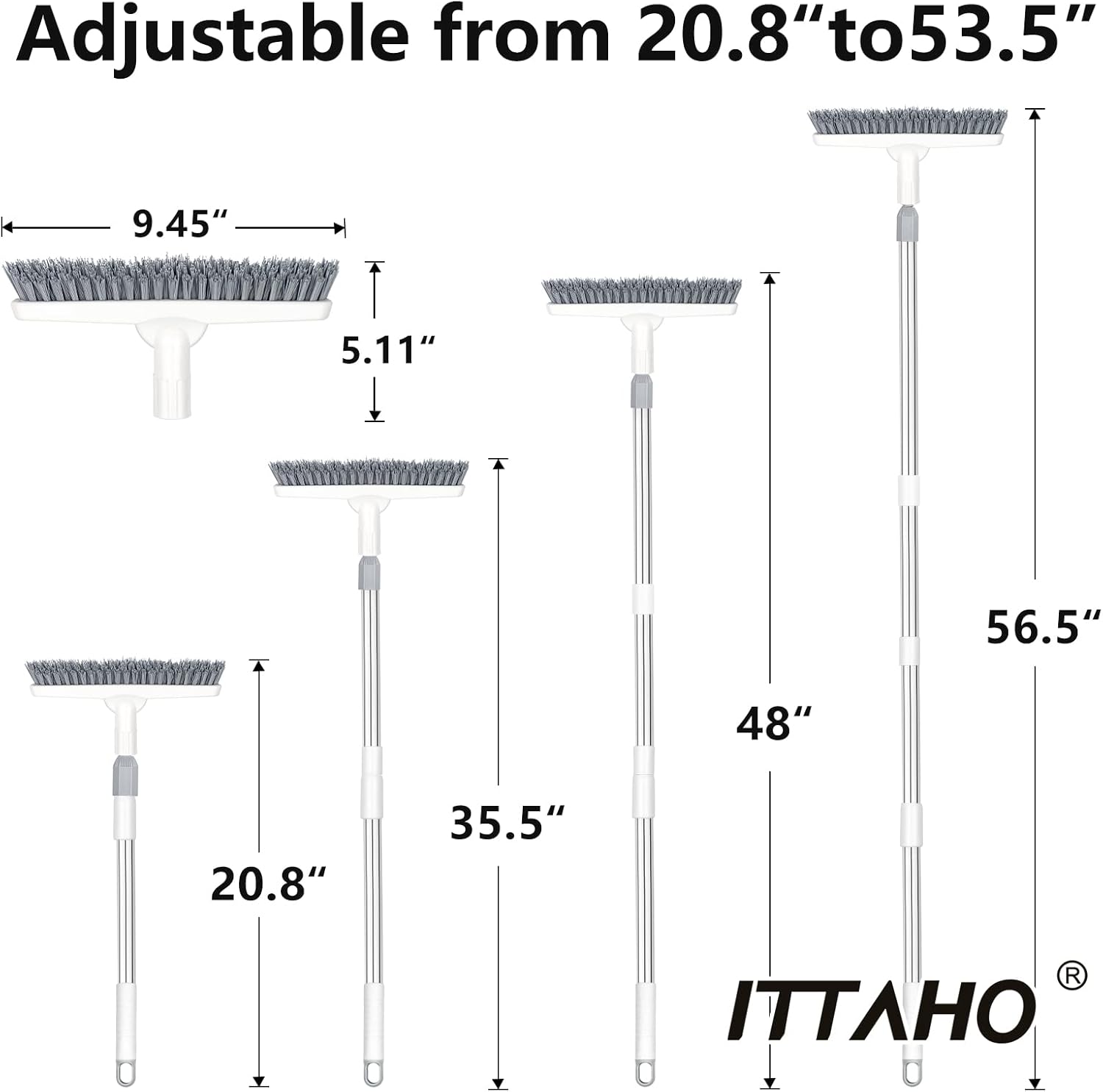 ITTAHO 2 Pack Grout Cleaning Brush with Long Handle, Swivel V-Shape Grout Scrub Brush, Extendable Handle for Tile Floors, Bathroom, Shower, Corner