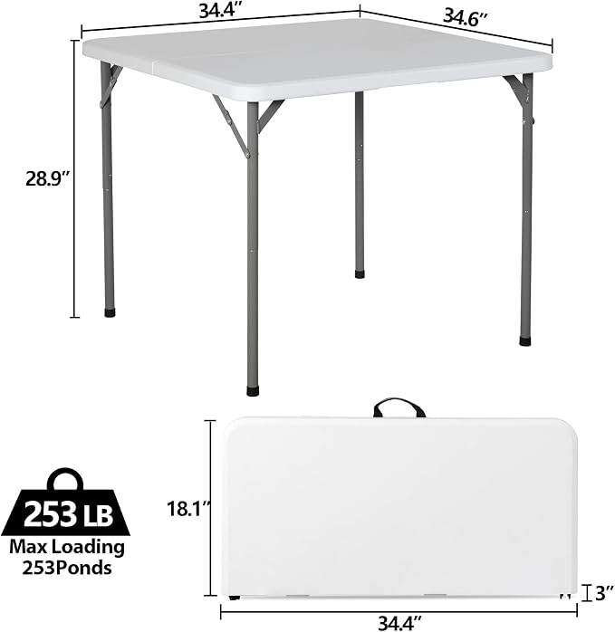 SUPER DEAL 3 Foot Square Folding Card Table, Indoor Outdoor Portable Plastic - Image 2