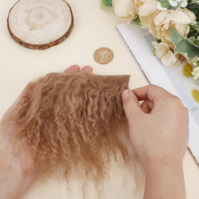 arricraft Camel Wool Doll Wig, Curly Hair, 5.5x9.45x0.12 Inch, DIY Doll Making - Image 4