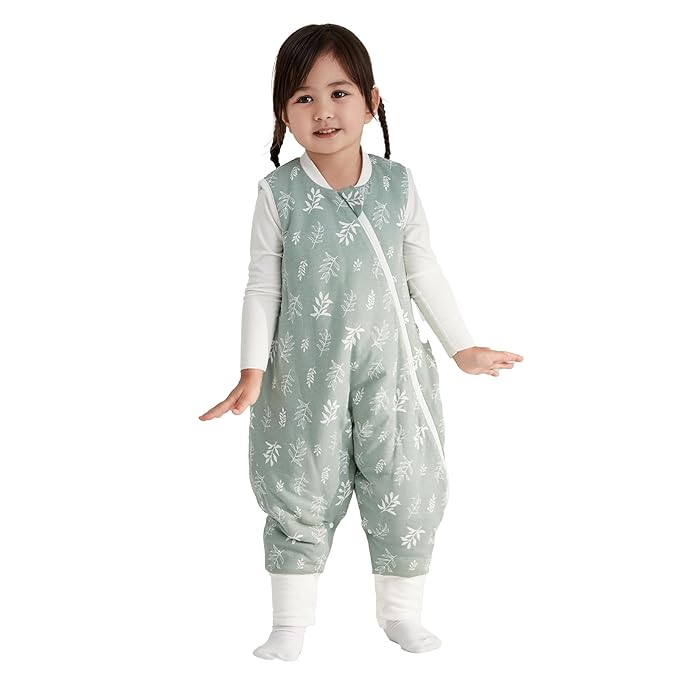 Duomiaomiao 1.5 TOG Toddler Sleep Sack 36-48 Months 100% Cotton Four Season Side Open Zipper Baby Sleep Sack with Feet, Breathable Toddler Wearable Blanket