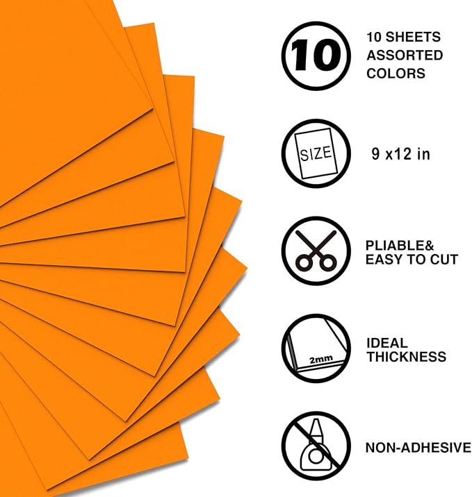 MEARCOOH Orange Foam Sheets Crafts 9x12 Inch 2mm Eva Color Craft Foam Paper - Image 2