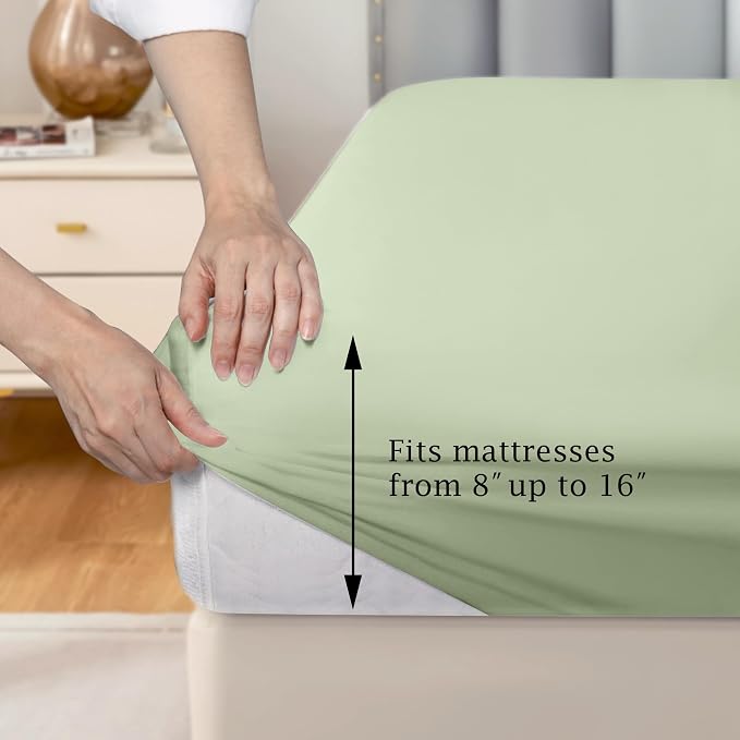 FreshCulture Pure Cotton Fitted Sheets Full Size, 300 Thread Count Percale - Image 3
