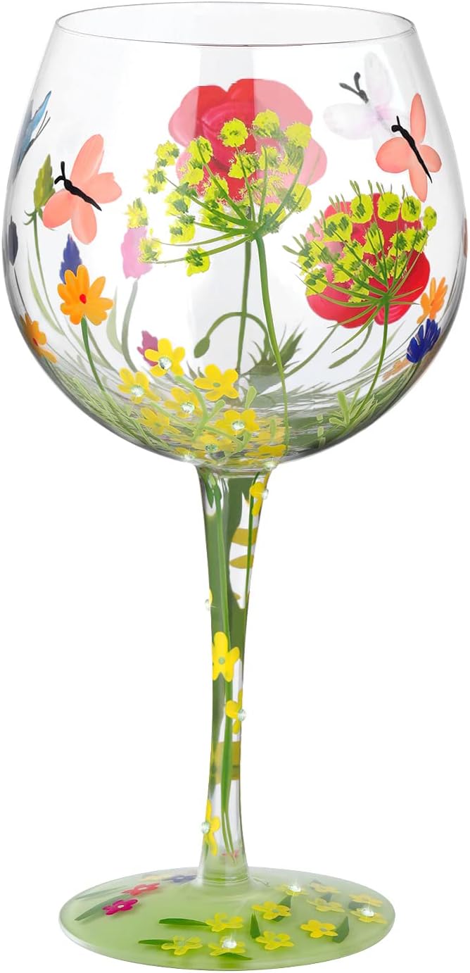 NymphFable Flower Wine Glass 100% Hand Painted Gin Balloon Wine Glass 20oz by NymphFable