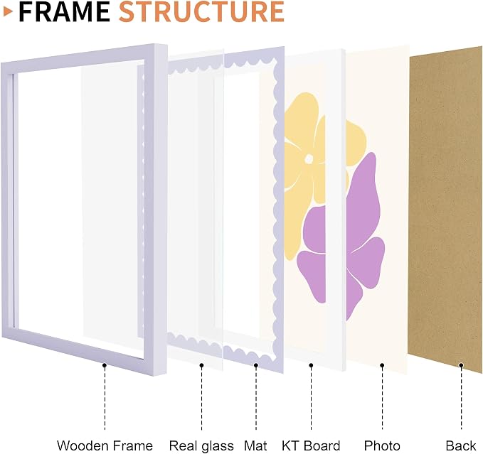 12x16 Picture Frame with Wavy Mat, Wooden Real Glass 12 x 16 Photo Frame - Image 5