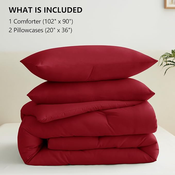 CozyLux King Size Comforter Set Dark Red, 3 Pieces Solid Comforters King Size - Image 6