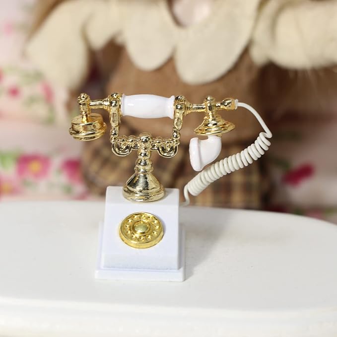 Dollhouse Telephone 1:12 Miniature Vintage Rotary Phone Model Desk Decoration - Image 3