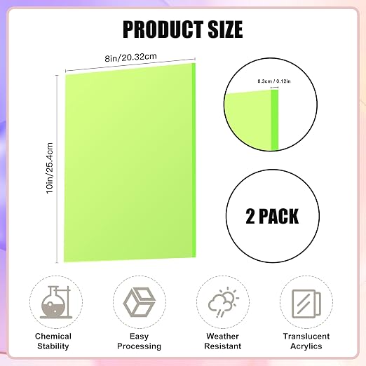 Fluorescent Green Acrylic Sheets 1/8 inch Thick 3mm 2 Pack 8 x 10 Clear - Image 2