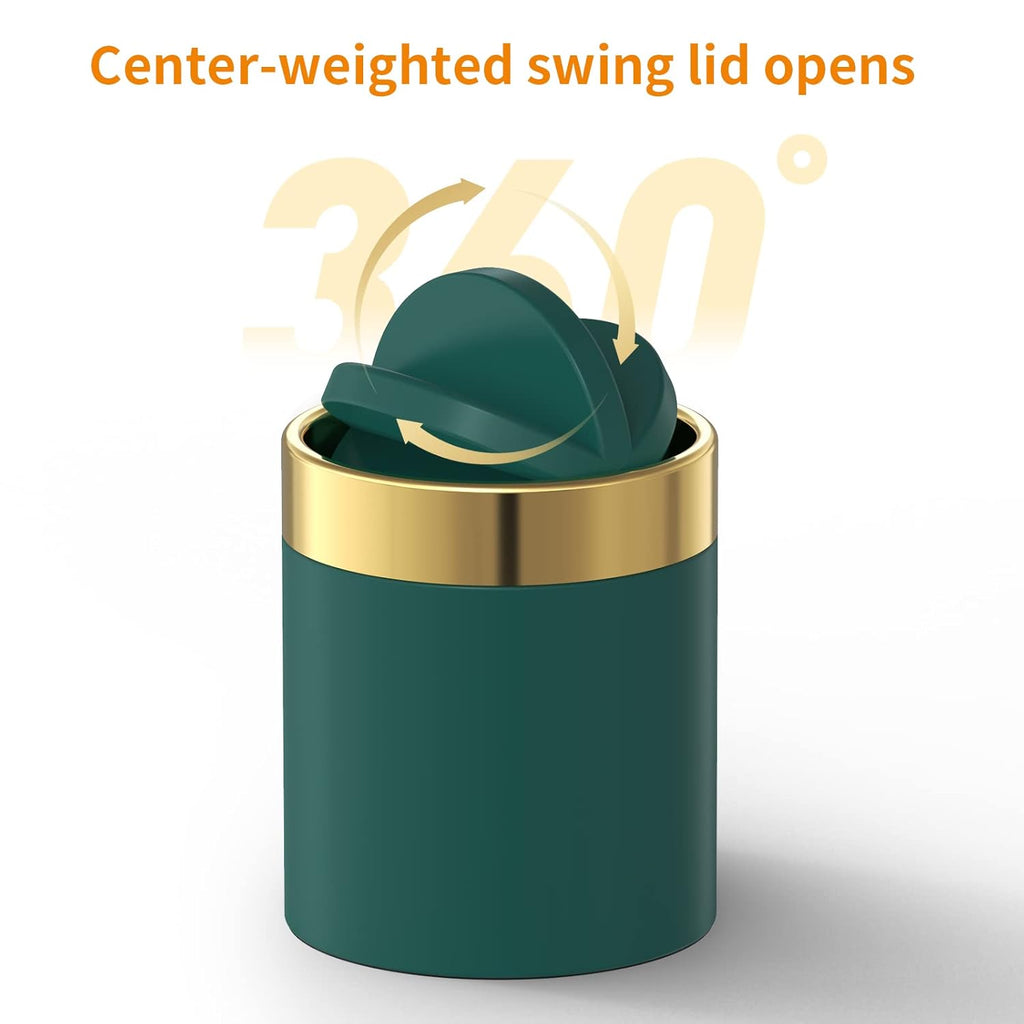 Mini Trash Can with Lid, Desktop Small Trash Can Recycling Bin Cute Metal Garbage Can for Tabletop Countertop Use,Stainless Steel 0.4 Gallon/1.5 Liter Waste Bin for Office Parlor Bedroom,Dark Green