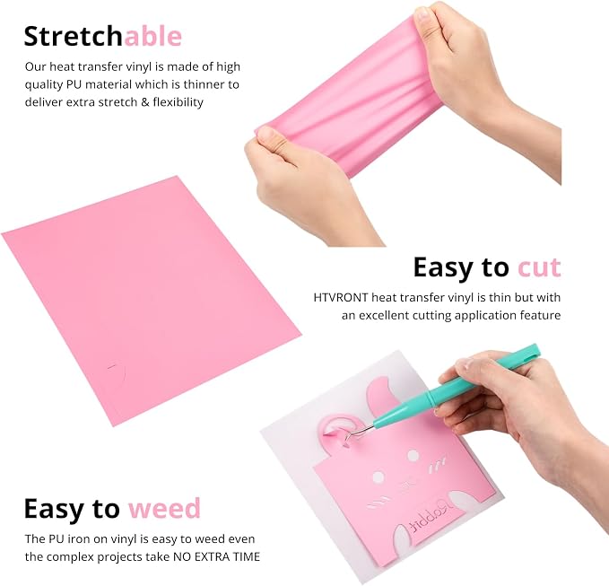 HTVRONT Baby Pink HTV Heat Transfer Vinyl: 11 Packs 12 x 10 Iron on Vinyl | - Image 3