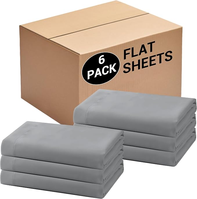 Bulk Full Flat Sheets Only, 6 Pack Quick Sort Top Bed Sheet, Color-Coded Label by Culve