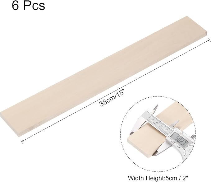 MECCANIXITY 6pcs Wood Sticks, 3/8"x 2" x 15" Rectangle Wooden Cube Wood Square - Image 2