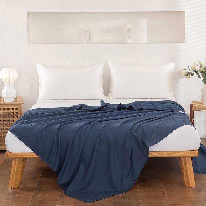 King Flat Sheet Only， 108x102Inch Dark Blue - Image 2