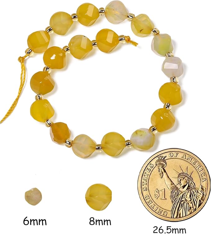 34pcs Natural Yellow Striped Agate Stone Beads - Image 2