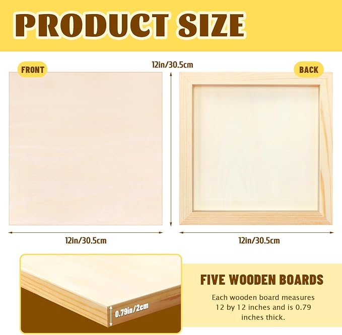 FSWCCK 5 Pack 12 x 12 inch Wood Panel Boards, Unfinished Wood Canvas Wooden - Image 2