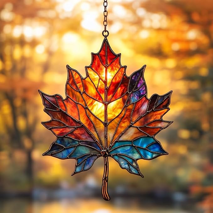 Maple Leaf in Autumn Acrylic Suncatcher Stained Glass Effect Window Car Hanging by AVAGAN
