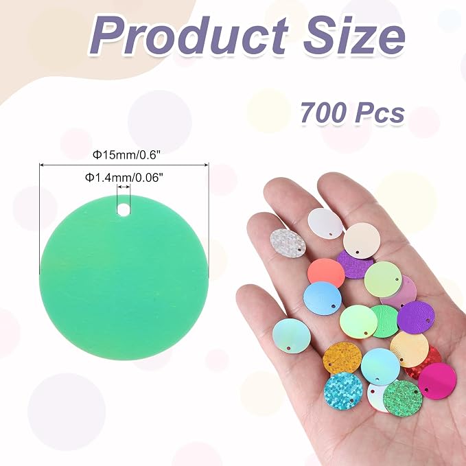 MECCANIXITY 700 Pcs Flat Round Sequins 15mm/0.6 Inch Loose Paillettes Craft - Image 2