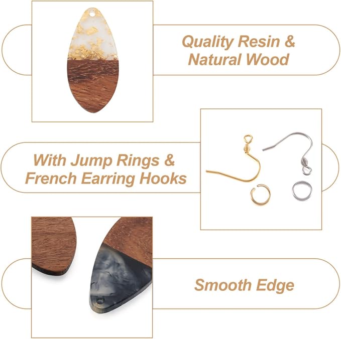 FASHEWELRY 16Pcs Wood Resin Earrings Charms Teardrop Wooden Earring Findings - Image 5