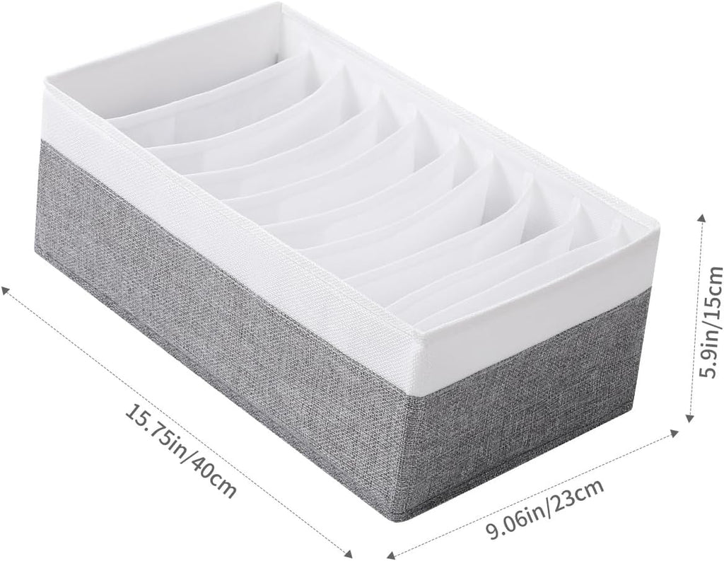 4 Packs T-shirt Drawer Organizers for Clothing,10 Grids Compartment Wardrobe Storage Box, Clothes Organizer for Folded Clothes, T-shirt, Legging-15.75''x9.06''x5.91''-GreyWhite